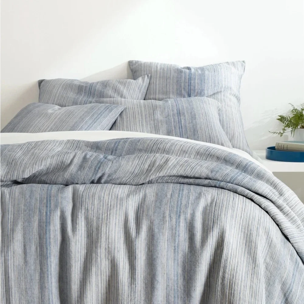 Annie Selke Pine Cone Hill  Sterling Stripe Linen Twin Duvet+ Two Sham NWOT